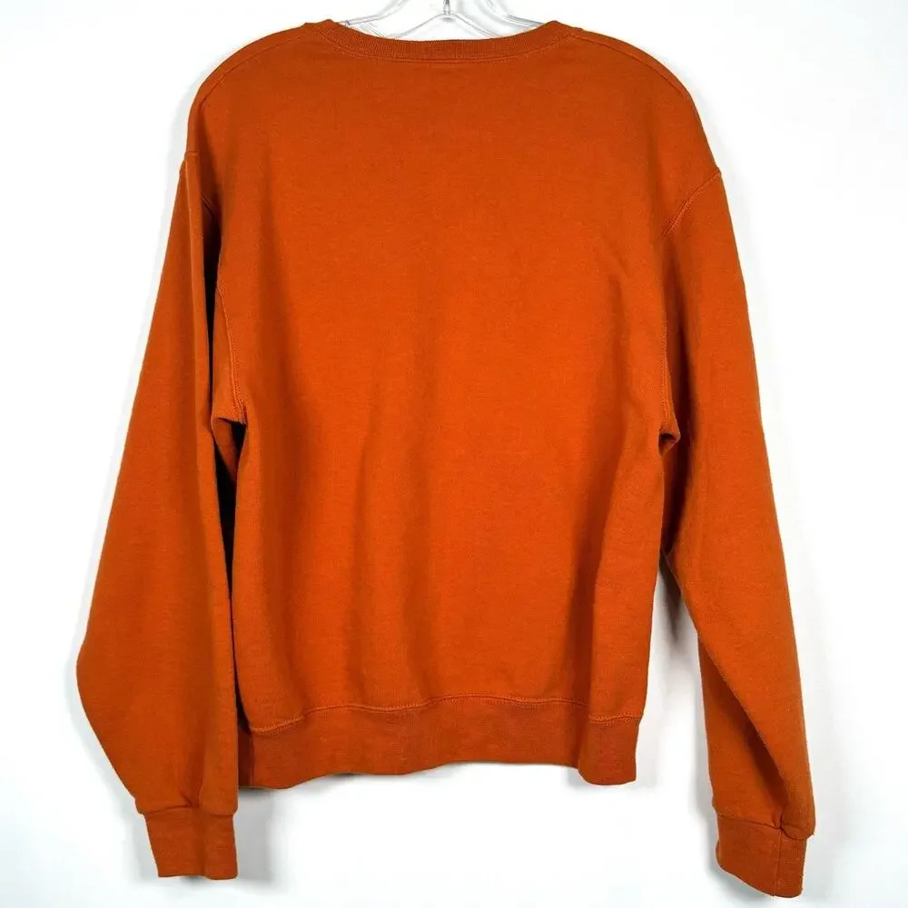 Vintage 90s Jerzees Orange Sweatshirt Scarecrow Fall Scene Women's Size M - Picture 3 of 5